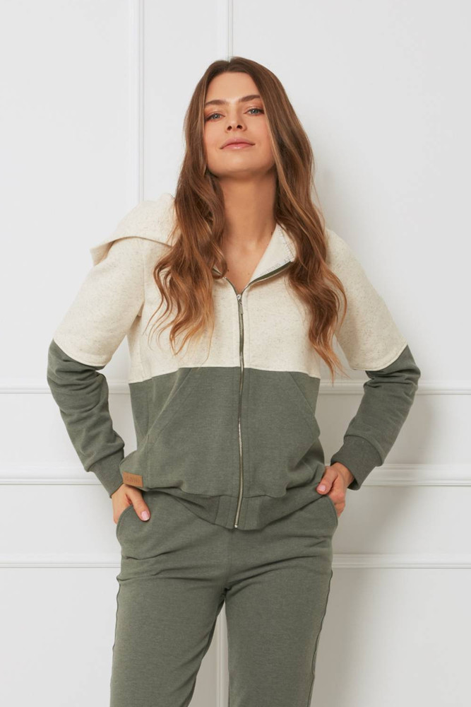 Bluza damska - plus size organiczna bawełna OH!ZUZA N&D H03- kremowo/zielona