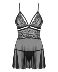 838-Bab-1 Babydoll Ze Stringami Czarny Obsessive