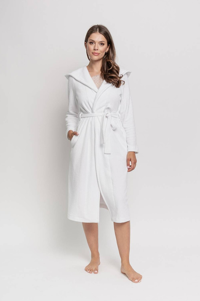 Szlafrok - z kapturem bawełniany plus size OH!ZUZA N&D R03 - śnieżna biel