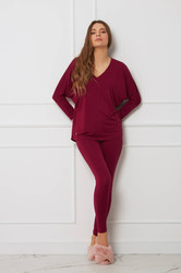 Komplet damski plus size z legginsami OH!ZUZA N&D H28 - żurawinowy