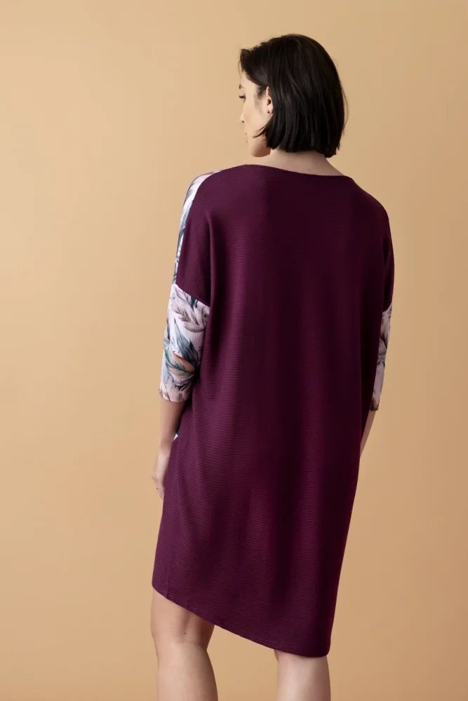 Sonnet luźna koszula nocna z rękawem 3/4 – merlot