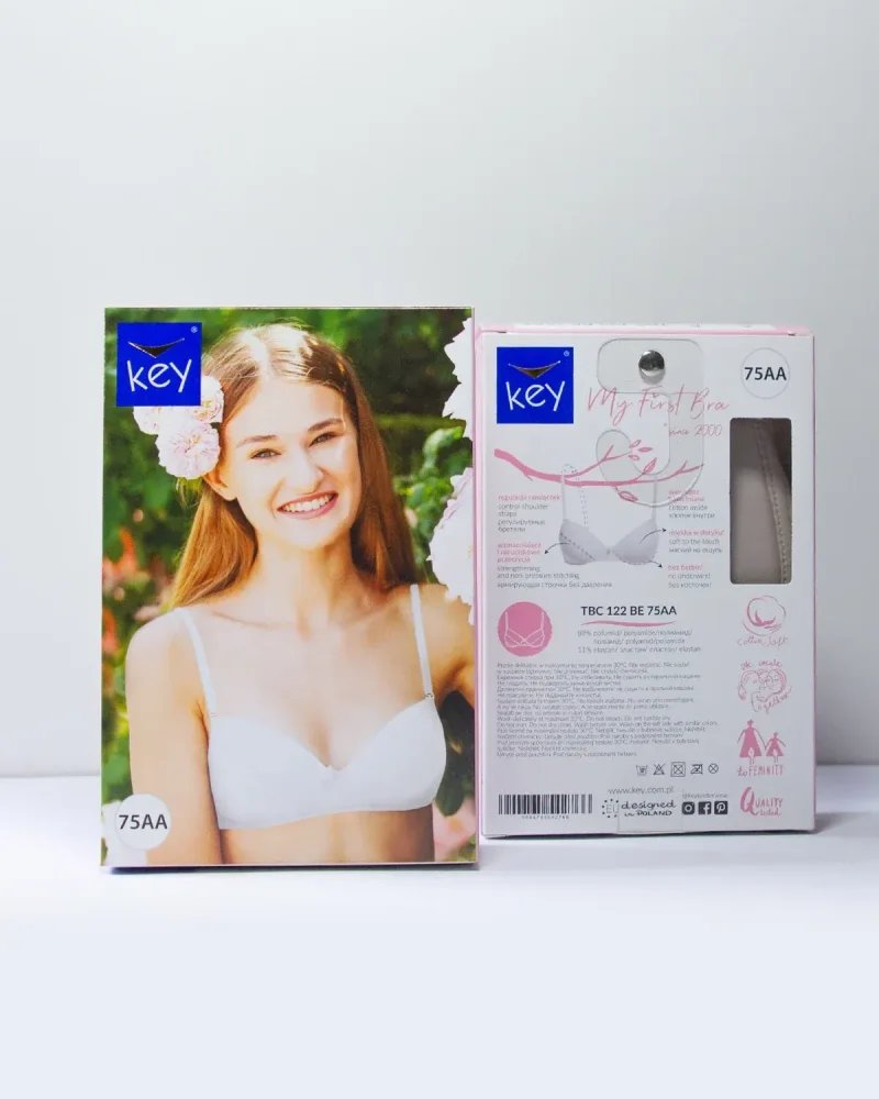 Key My First Bra TBC 122 stanik dla nastolatek z ozdobą i odpinanymi ramiączkami - czarny